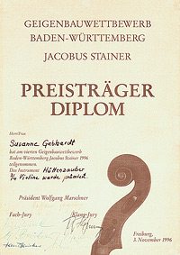Geigenbauwettbewerb Baden Württemberg Jacobus Steiner 1996